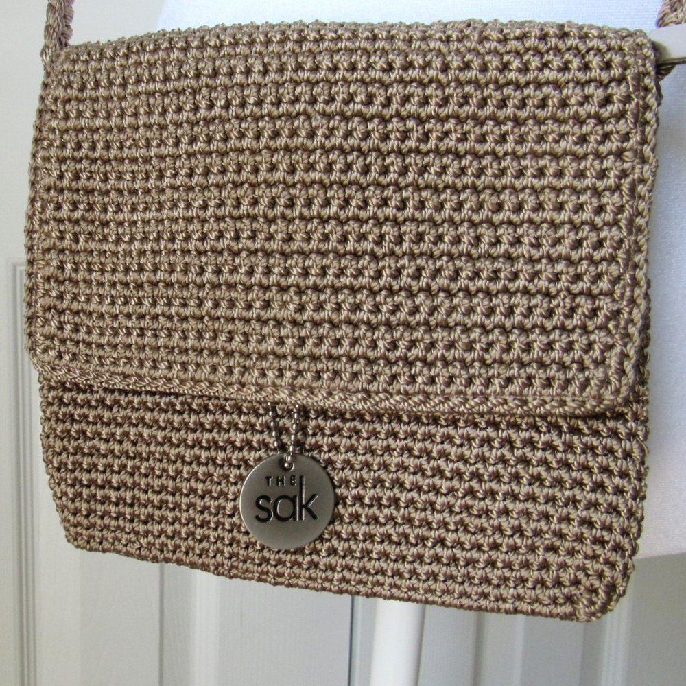 The Sak Woven Crossbody Bag in Metallic Taupe